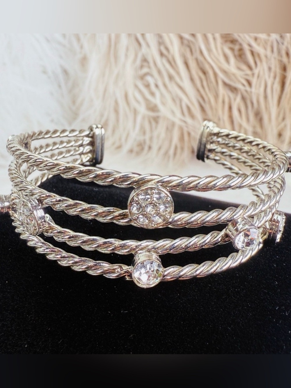Vintage Silvertone bling Cookie Lee cuff bracelet